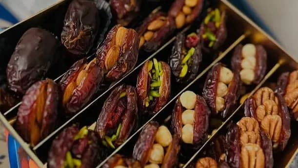 Assorted filled Medjoul dates in a premium gift box