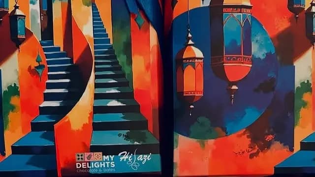 Colorful Tayebat-inspired gift box artwork